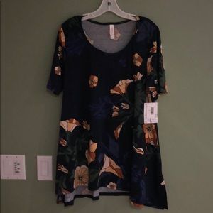 LulaRoe Perfect T - Navy with Cream/tan flowers